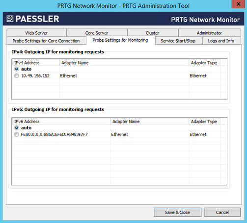 PRTG Administration Tool: Probe Settings for Monitoring