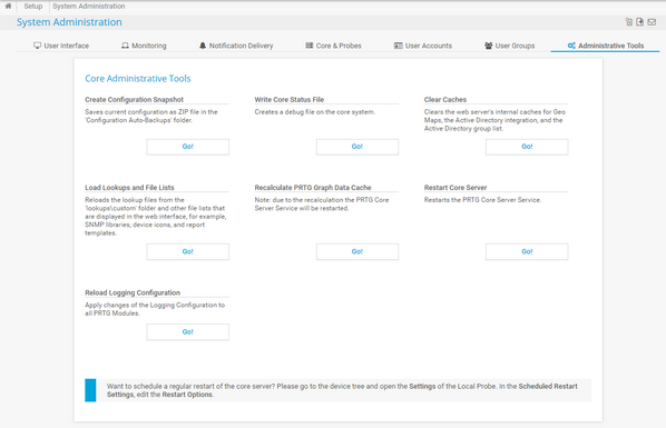 PRTG Core Administrative Tools PRTG Core Administrative Tools
