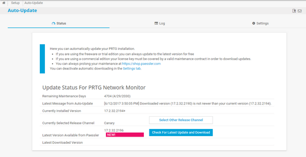 Automatic Software Update Page