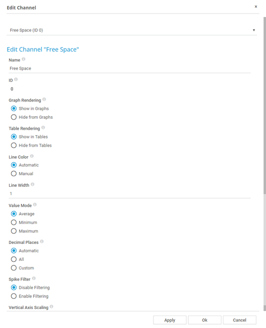 Channel Settings for a Disk Sensor Channel Settings for a Disk Sensor