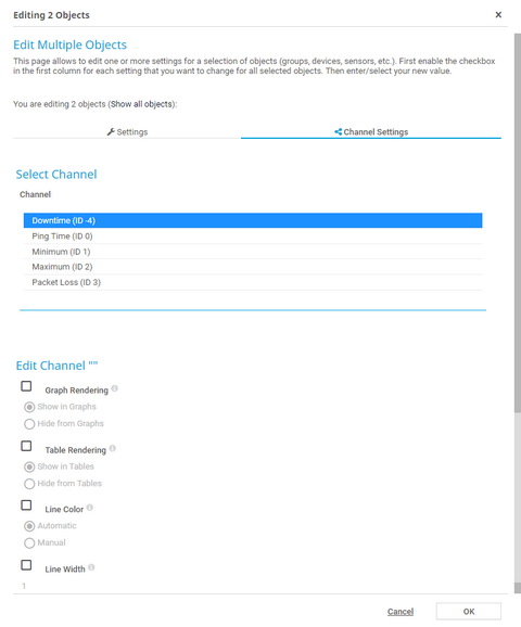 Example of Sensor Channel Settings in Multi-Edit Mode