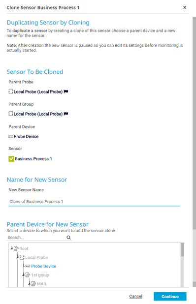 Clone Dialog for a Sensor Clone Dialog for a Sensor