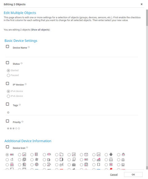 Example of Device Settings in Multi-Edit Mode