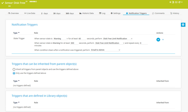Setting a Notification Trigger for Disk Free Limit Notification