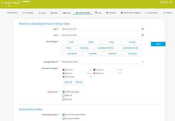 Historic Data Tab of Ping Sensor Historic Data Tab of Ping Sensor