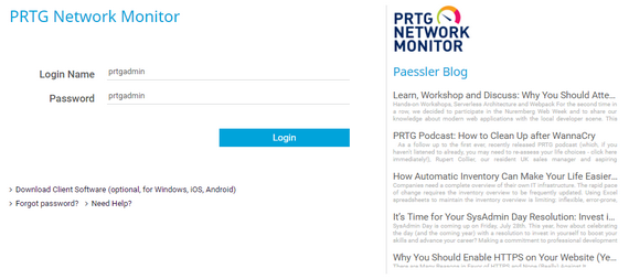 PRTG Login Screen
