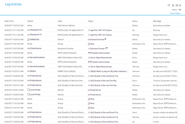List with Log Entries