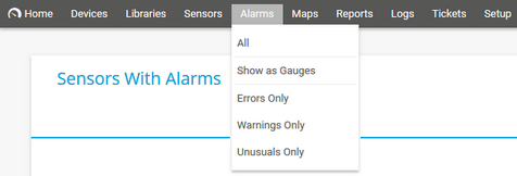 PRTG Main Menu: Alarms PRTG Main Menu: Alarms