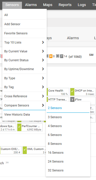 PRTG Main Menu: Compare Sensors PRTG Main Menu: Compare Sensors