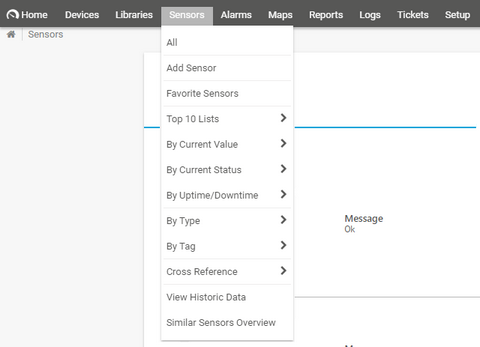 PRTG Main Menu: Sensors PRTG Main Menu: Sensors