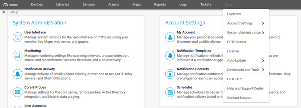 PRTG Main Menu: Setup PRTG Main Menu: Setup