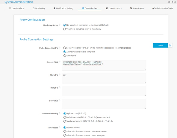 Probe Connection Settings in System Administration Probe Connection Settings in System Administration