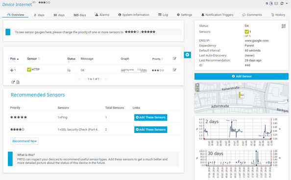 Recommended Sensors on Device Overview Tab Recommended Sensors on Device Overview Tab