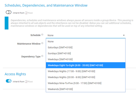 Available Default Schedules in Device Settings