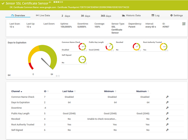 SSL Certificate Sensor SSL Certificate Sensor